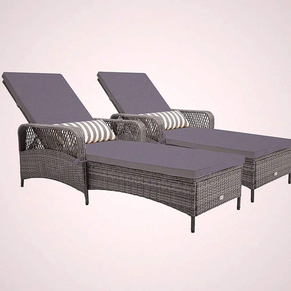2 PCS Outdoor Chaise Lounge Chair Patio Recliner w/ 6-Level Backrest Cushion
