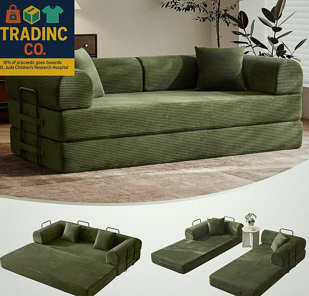79" Convertible Sof Bed with Fixed-Shpe Frme & Removble rmrests, Modulr Corduroy