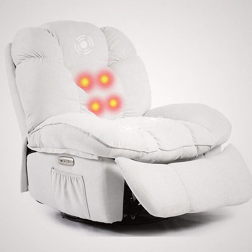 DYHOME RECLINER CHAIR WIDE ROCKER CHAIR MASSAGE HEAT 270°SWIVEL - WHITE