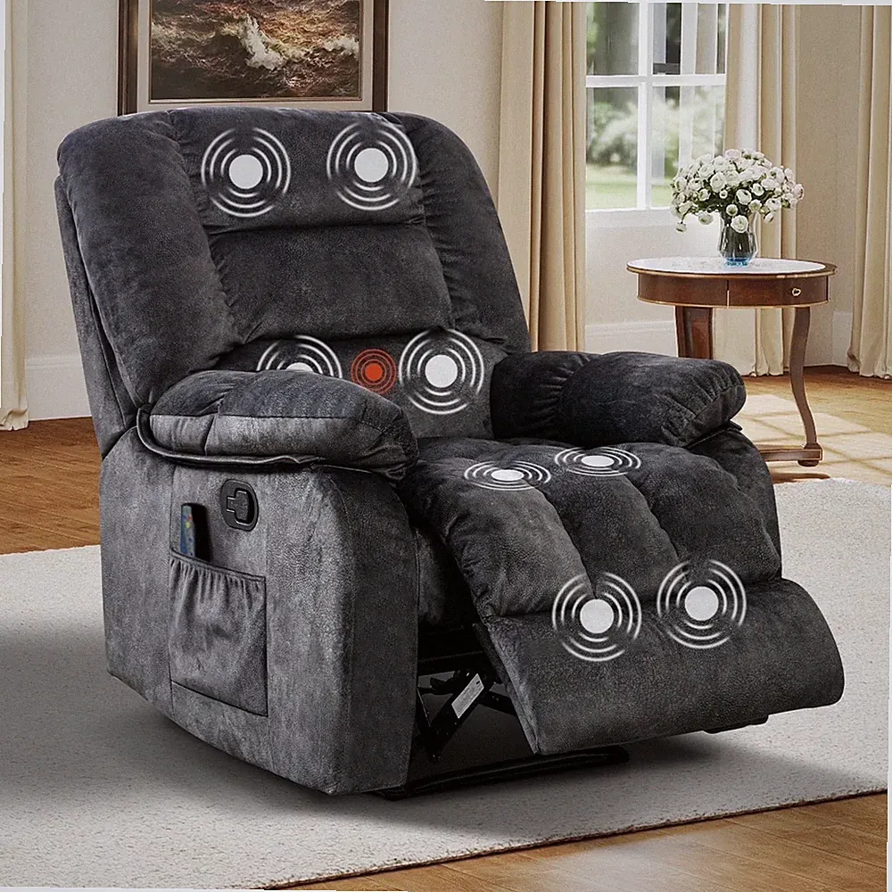 EBELLO Overstuffed Breathable Fabric Manual Recliner Chair with Massage and Heat