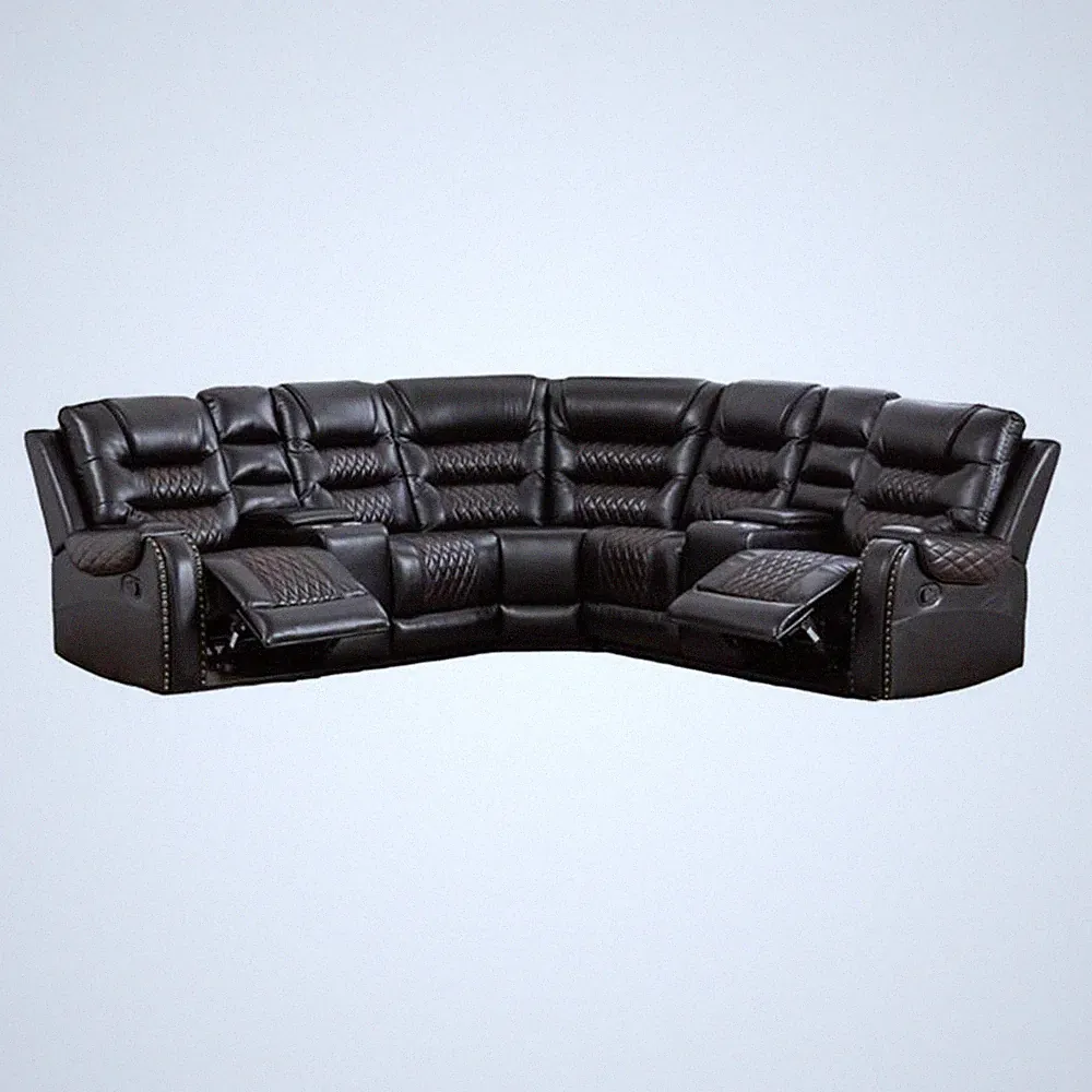 Ilia Two Tone Faux Leather Reclining Sectional with Console & Cup Holder