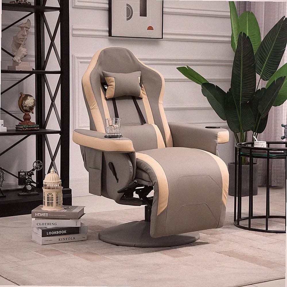 Manual Recliner Armchair PU Sofa Chair w/ Adjustable Leg Rest & 135° Reclining