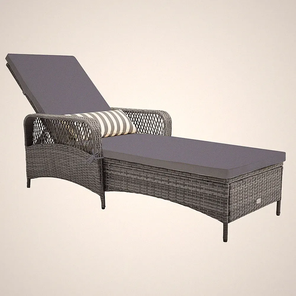 Outdoor Chaise Lounge Chair Patio Recliner w/ 6-Level Backrest Cushion & Pillow