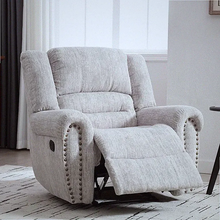 Snow White Gray Fabric Recliner Large Chairs Manual Arm Chair Recliners Grey New
